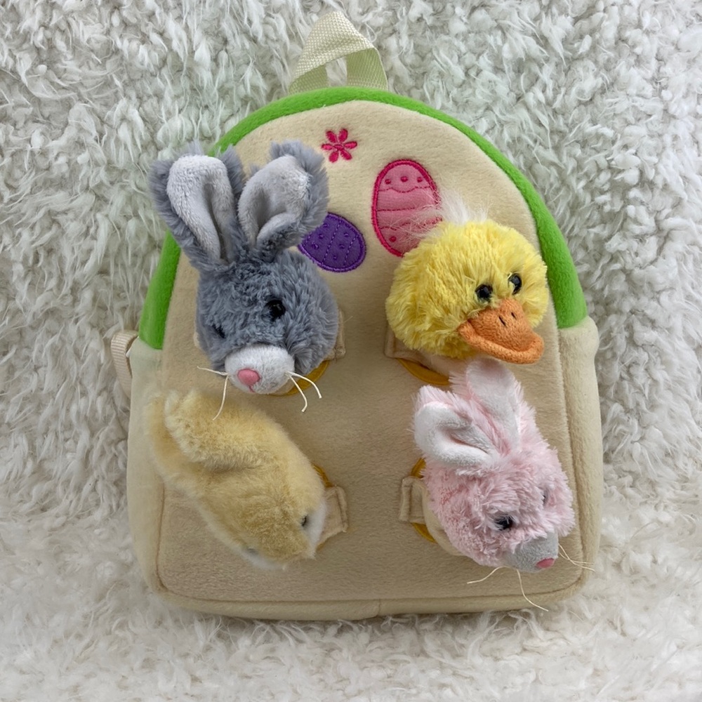 Unipak Easter Bunny & Duckling Backpack Plush Stuffed Animal Toy 11”
